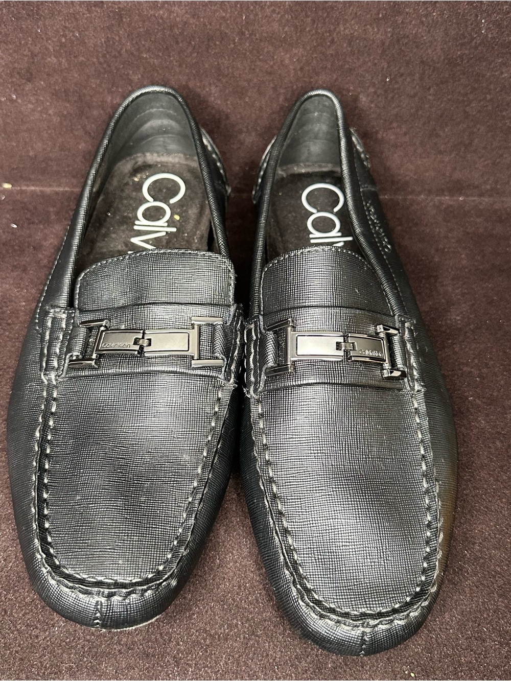 Calvin Klein Magnus Weave Emboss Black Leather Slip-on Loafers Men’s Size 8
